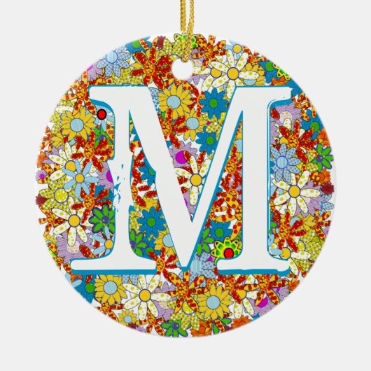 Gepersonaliseerd monogram of naam Floral Patroon Keramisch Ornament (Voorkant)