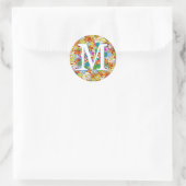 Gepersonaliseerd monogram of naam Floral Patroon Ronde Sticker (Tas)