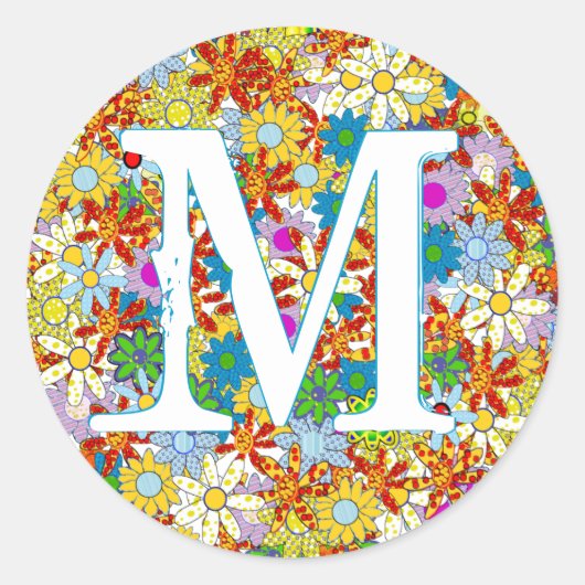 Gepersonaliseerd monogram of naam Floral Patroon Ronde Sticker (Voorkant)