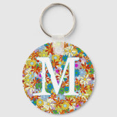 Gepersonaliseerd monogram of naam Floral Patroon Sleutelhanger (Voorkant)
