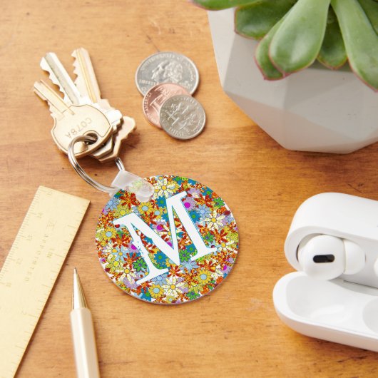 Gepersonaliseerd monogram of naam Floral Patroon Sleutelhanger (Bureau)
