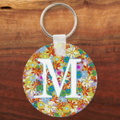 Gepersonaliseerd monogram of naam Floral Patroon Sleutelhanger (Voorkant)