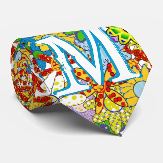 Gepersonaliseerd monogram of naam Floral Patroon Stropdas (Opgerold)