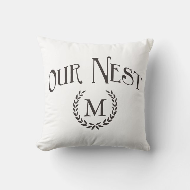 Gepersonaliseerd monogram Onze Nest Pillow Farmhou Kussen (Voorkant)