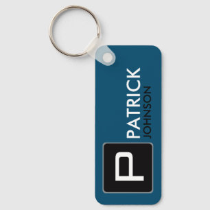 Gepersonaliseerd monogram op Blauw (bewerkbare kle Sleutelhanger