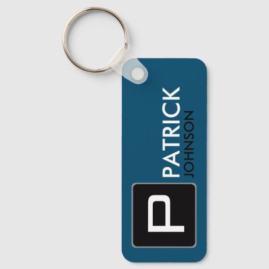Gepersonaliseerd monogram op Blauw (bewerkbare kle Sleutelhanger (Voorkant)