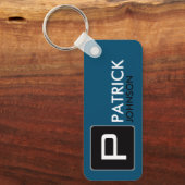 Gepersonaliseerd monogram op Blauw (bewerkbare kle Sleutelhanger (Voorkant)