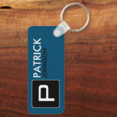 Gepersonaliseerd monogram op Blauw (bewerkbare kle Sleutelhanger (Achterkant)