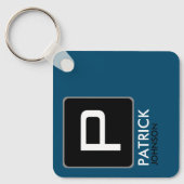 Gepersonaliseerd monogram op Blauw (bewerkbare kle Sleutelhanger (Voorkant)