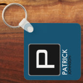 Gepersonaliseerd monogram op Blauw (bewerkbare kle Sleutelhanger (Voorkant)