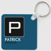 Gepersonaliseerd monogram op Blauw (bewerkbare kle Sleutelhanger (Achterkant)