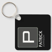 Gepersonaliseerd monogram op zwart (bewerkbare kle sleutelhanger (Voorkant)