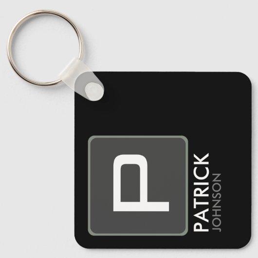 Gepersonaliseerd monogram op zwart (bewerkbare kle sleutelhanger (Voorkant)