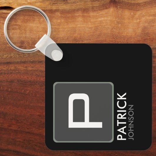 Gepersonaliseerd monogram op zwart (bewerkbare kle sleutelhanger (Voorkant)