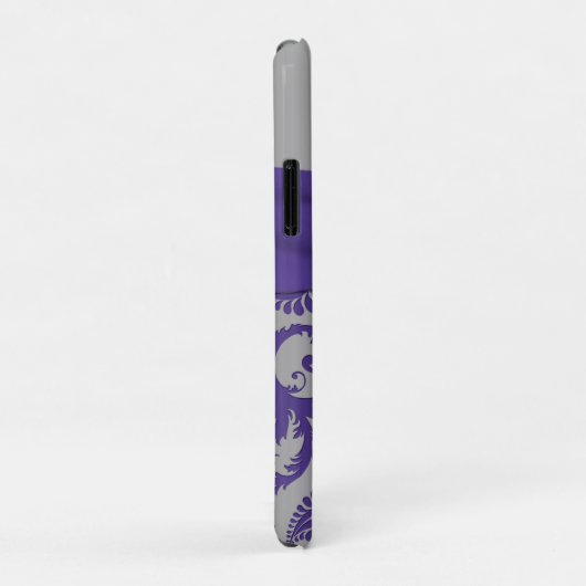 Gepersonaliseerd Monogram Paars en Silver Damask Case-Mate iPhone Case (Achterkant/rechts)