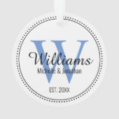 Gepersonaliseerd Monogram Pas getrouwd Blauw Acryl Ornament (achterkant)