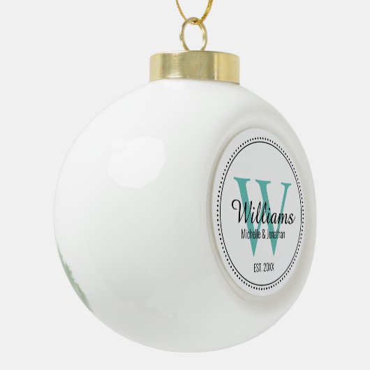Gepersonaliseerd monogram Pas getrouwd Blauwgroen Keramische Bal Ornament (Links)