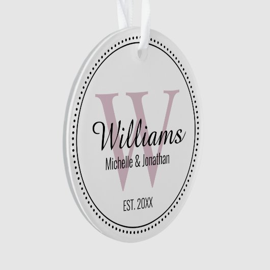 Gepersonaliseerd Monogram Pas getrouwd Blush Roze  Ornament (voorkant)