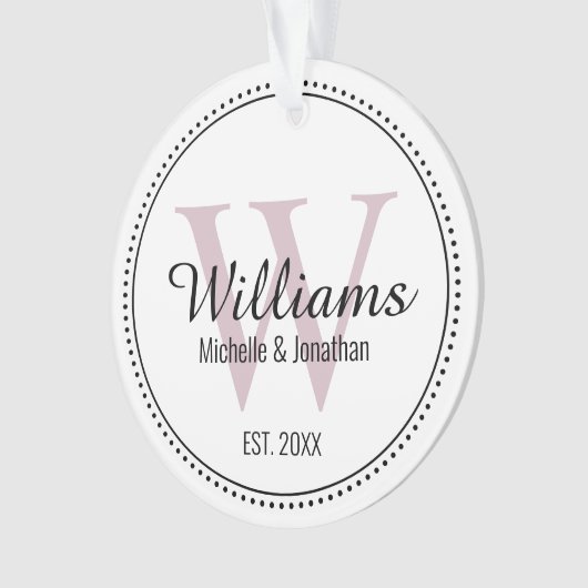 Gepersonaliseerd Monogram Pas getrouwd Blush Roze  Ornament (voorkant)