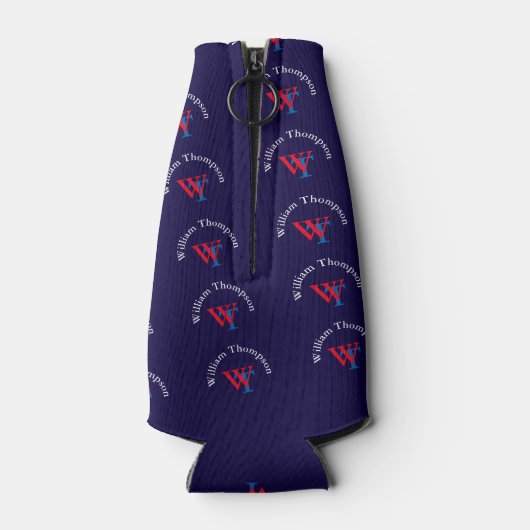 Gepersonaliseerd monogram patroon - rood en blauw flesjeskoeler (Achterkant)