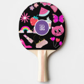 Gepersonaliseerd monogram Pinky Girly Kleurrijk Tafeltennisbatje (Voorkant)