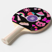 Gepersonaliseerd monogram Pinky Girly Kleurrijk Tafeltennisbatje (Voorkant Gekanteld)