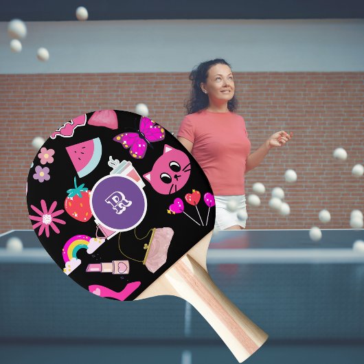 Gepersonaliseerd monogram Pinky Girly Kleurrijk Tafeltennisbatje