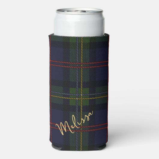 Gepersonaliseerd monogram Pset Rustic Tartan Seltzer Blikjeskoeler (Seltzer Achterkant)
