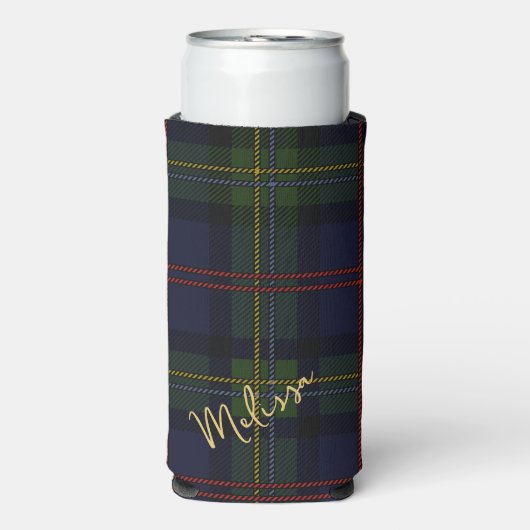 Gepersonaliseerd monogram Pset Rustic Tartan Seltzer Blikjeskoeler (Seltzer Voorkant)