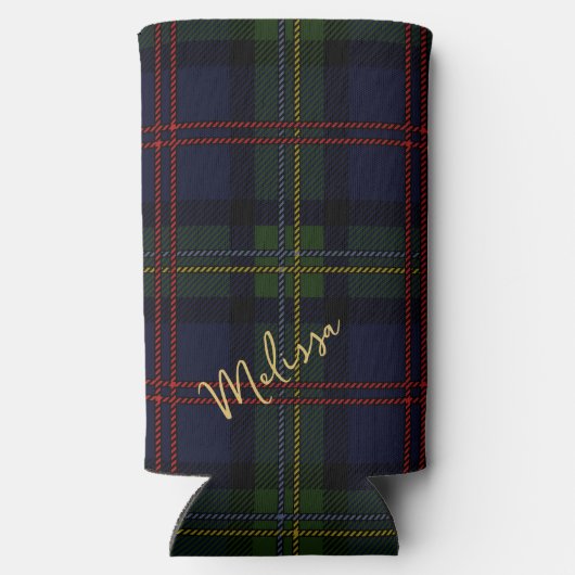 Gepersonaliseerd monogram Pset Rustic Tartan Seltzer Blikjeskoeler (Achterkant)