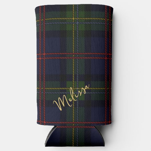 Gepersonaliseerd monogram Pset Rustic Tartan Seltzer Blikjeskoeler (Voorkant)