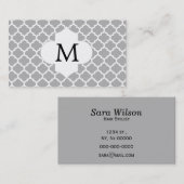 Gepersonaliseerd monogram Quatrefoil Grijs en Wit Visitekaartje (Voorkant / Achterkant)
