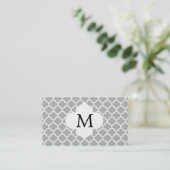 Gepersonaliseerd monogram Quatrefoil Grijs en Wit Visitekaartje (Staand voorkant)