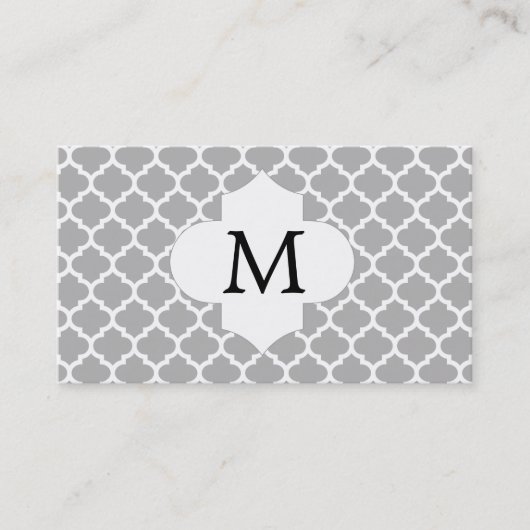 Gepersonaliseerd monogram Quatrefoil Grijs en Wit Visitekaartje (Voorkant)