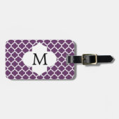 Gepersonaliseerd Monogram Quatrefoil Paarse en Wit Bagagelabel (Voorkant horizontaal)