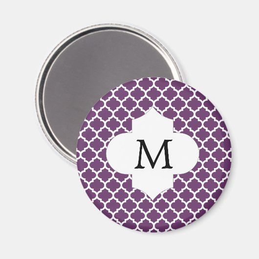 Gepersonaliseerd Monogram Quatrefoil Paarse en Wit Magneet (Voorkant / Achterkant)