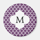 Gepersonaliseerd Monogram Quatrefoil Paarse en Wit Magneet (Voorkant)