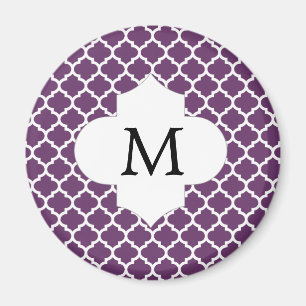 Gepersonaliseerd Monogram Quatrefoil Paarse en Wit Magneet