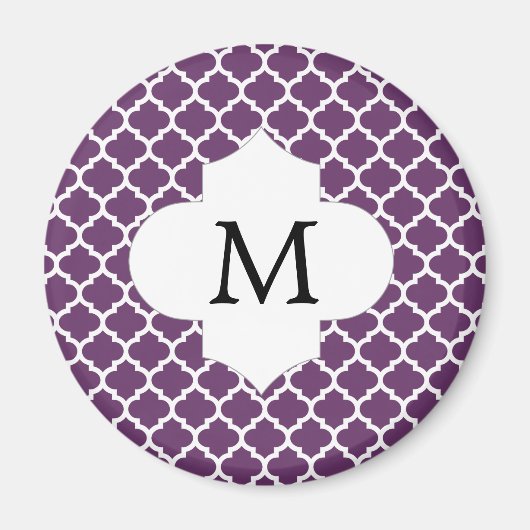 Gepersonaliseerd Monogram Quatrefoil Paarse en Wit Magneet (Voorkant)