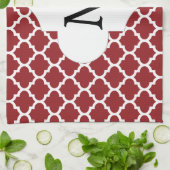 Gepersonaliseerd monogram Quatrefoil Red en White Theedoek (Gevouwen)
