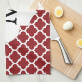 Gepersonaliseerd monogram Quatrefoil Red en White Theedoek (Quarter Fold)