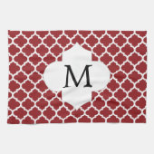 Gepersonaliseerd monogram Quatrefoil Red en White Theedoek (Horizontaal)
