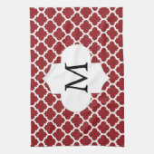 Gepersonaliseerd monogram Quatrefoil Red en White Theedoek (Verticaal)