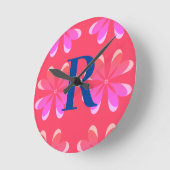 Gepersonaliseerd Monogram Retro Sinaasappel Roze Ronde Klok (Hoek)