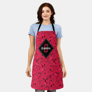 Gepersonaliseerd Monogram Rood Bloemen OMA Schort