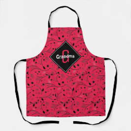Gepersonaliseerd | Monogram | Rood | Bloemen | OMA Schort