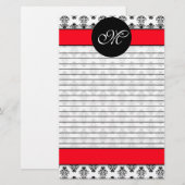 Gepersonaliseerd monogram rood en wit door Damask Briefpapier (Voorkant / Achterkant)