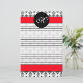 Gepersonaliseerd monogram rood en wit door Damask Briefpapier (Staand voorkant)