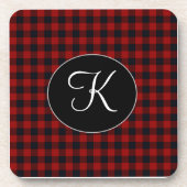 Gepersonaliseerd monogram rood en zwart buffel bier onderzetter (Voorkant)