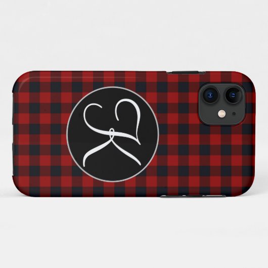 Gepersonaliseerd monogram rood en zwart buffel Case-Mate iPhone case (Achterkant (horizontaal))